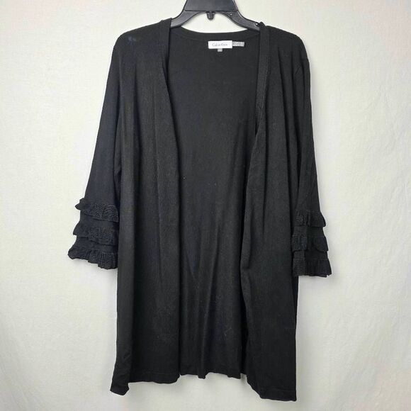 Calvin Klein Black Ruffle Sleeve Cardigan L - Picture 2 of 8